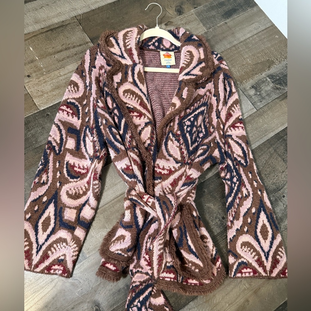 Farm Rio Pineapple Ikat Oversized Cardigan Sweater Belted M - Picture 3 of 9